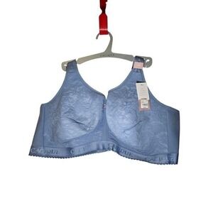 Cacique‎ Cotton Collection Lightly Lined No Wire Bra 48DD Blue Lace Front Close